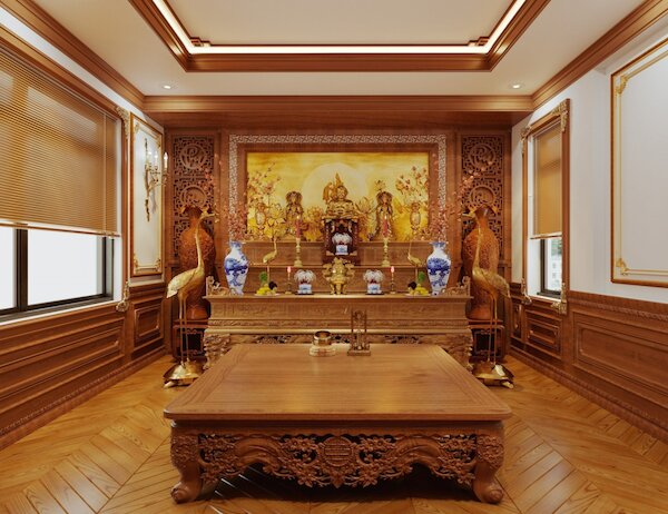 Trang trí phào chỉ phòng thờ phong cách tân cổ điển mẫu 1
