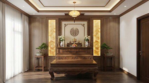 Trang trí phào chỉ phòng thờ phong cách truyền thống Á Đông mẫu 2