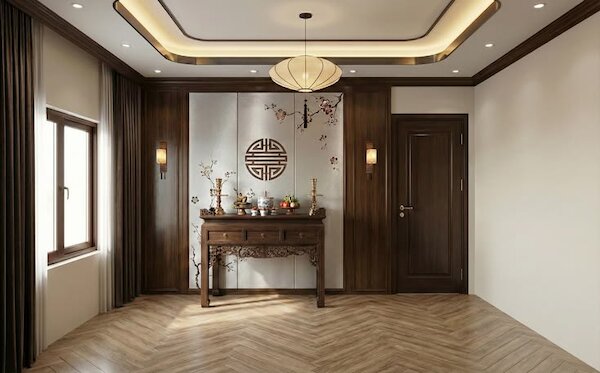 Trang trí phào chỉ phòng thờ phong cách truyền thống Á Đông mẫu 3